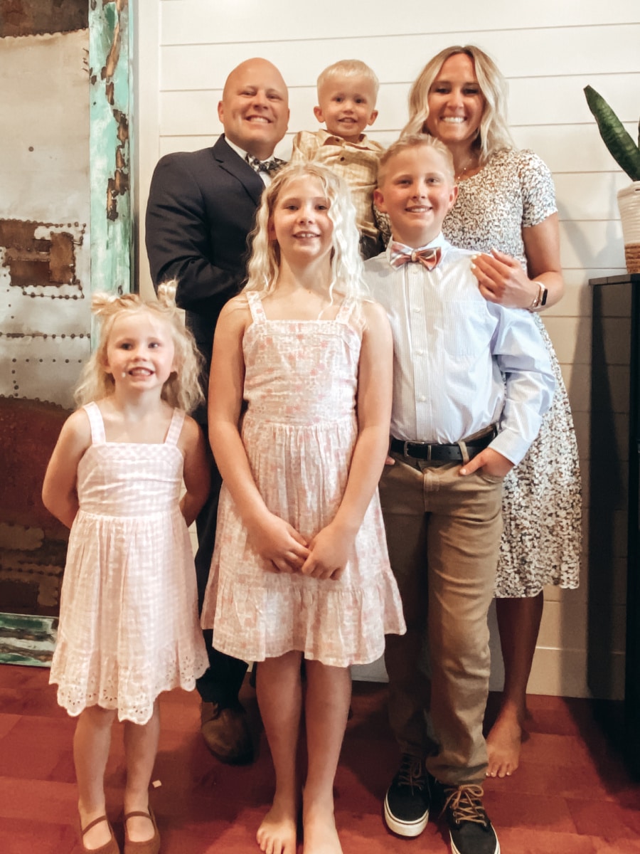 melissa and family dressed up at church